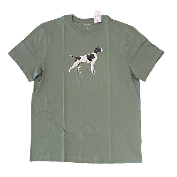 NWT J. Crew Men's Green W/Pointer Dog Graphic Tee - SIZE L - Picture 1 of 7